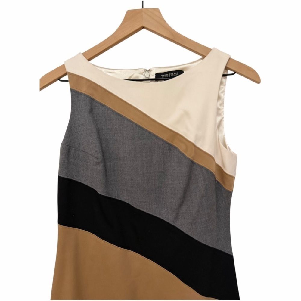 White House Black Market Colorblock Sheath Dress Neutral Sz 2 Stretch Wool Silk - Picture 4 of 7